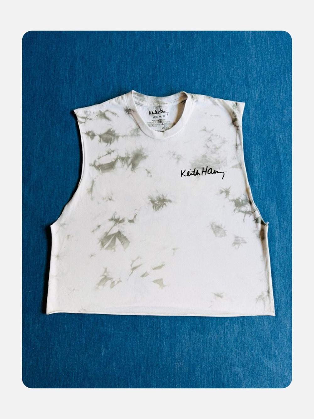 ★ Keith Haring Unisex Fashion Forward Grunge Cut Off Tank Top Tie Dye White M ★